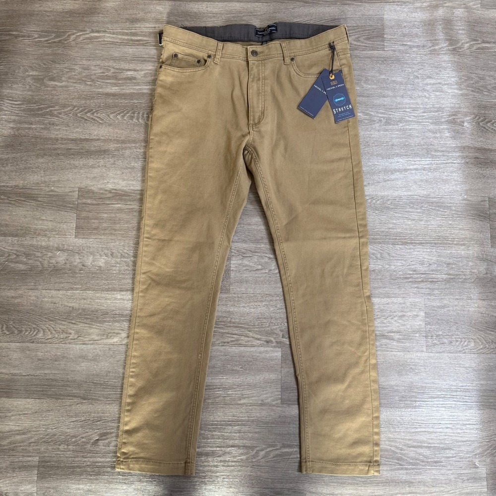 Nickel & Iron Mens Modern Slim Fit Premium Stretch Pants Tan Khaki 36x32 NWT